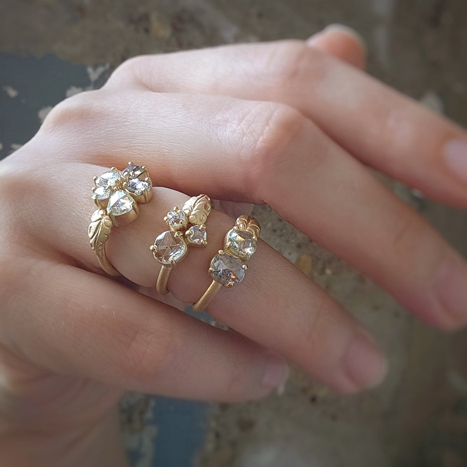 2ct Diamond Flower Engagement Ring, Three Rings Set - 